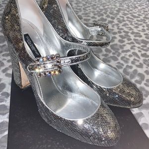Dolce Gabbana silver sequin heels